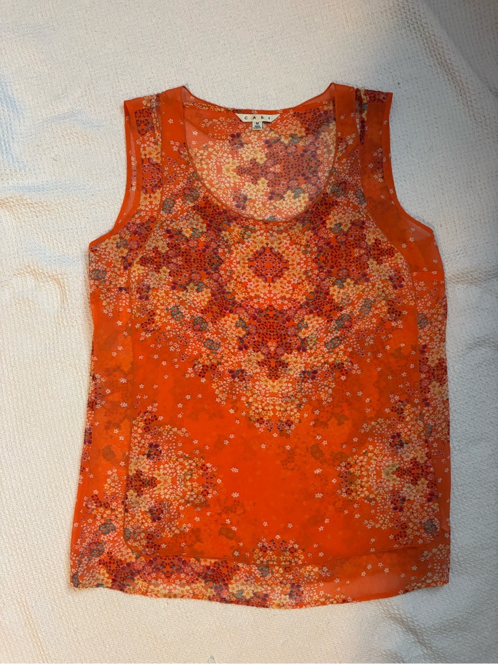 CAbi Bright Orange Floral Scoop Neck Tank
